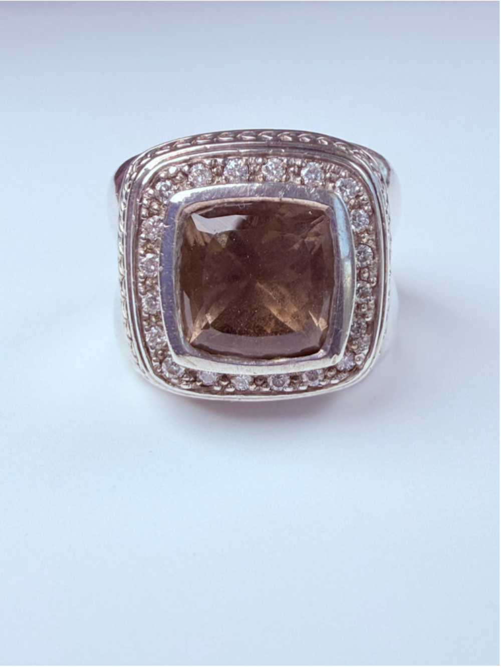 Scott Kay Diamond & Smokey Quartz Albion 925 Sterling Silver Bedeg Ring